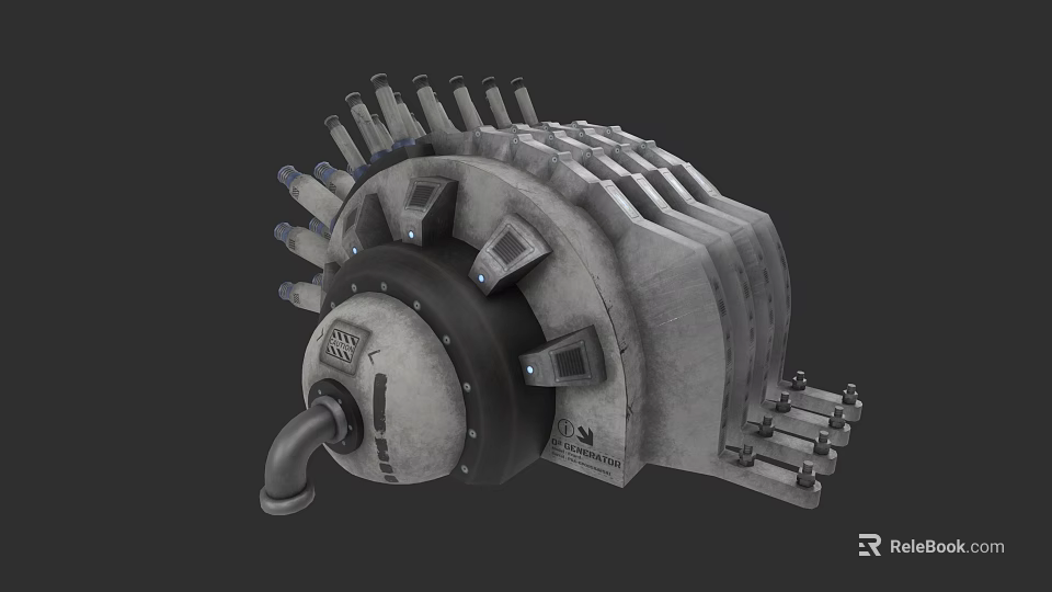 Industrial Equipment 3D Rendering of Mechanical Component with Metal Structure Bolts and Pipe 3d model 