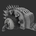 Industrial Equipment 3D Rendering of Mechanical Component with Metal Structure Bolts and Pipe