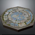 Modern Octagonal Floor Decoration With Blue Circular Pattern Colorful Tiles And Green Plants