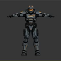 Police Mech With Blue Orange Armor POLICE Logo Arms Outstretched Standing