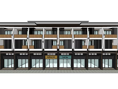 Multi Story Residential Building With Ground Floor Storefronts And Traditional Roof Design 3d model