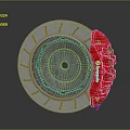Automotive Brake System Components Including Brembo Red Brake Pad And Silver Disc