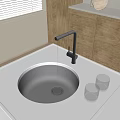 Stainless Steel Kitchen Sink With Black Faucet Running Water White Countertop Wooden Cabinets Glass Cups