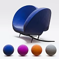 Modern Curved Lounge Chairs In Blue And Gray With Metal Frame Design