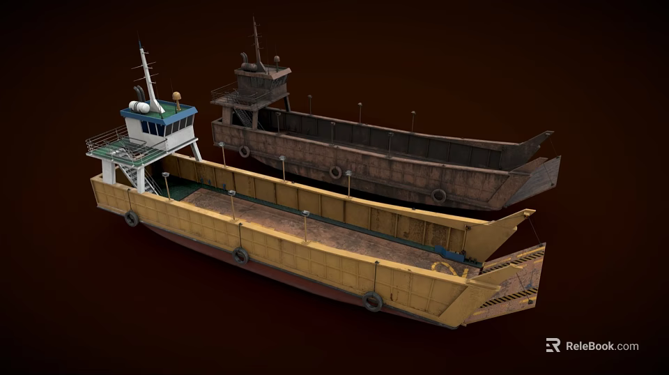Two Cargo Ships With Open Decks And Industrial Structural Design 3d model 