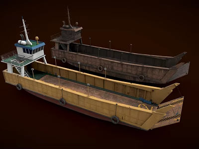 Two Cargo Ships With Open Decks And Industrial Structural Design 3d model