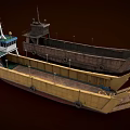 Two Cargo Ships With Open Decks And Industrial Structural Design 3d model