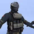 Back view of men in tactical gear with helmets backpacks knee pads and dark uniforms