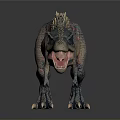 Realistic 3D Dinosaur Character With Colorful Skin And Open Mouth Standing On Gray Background