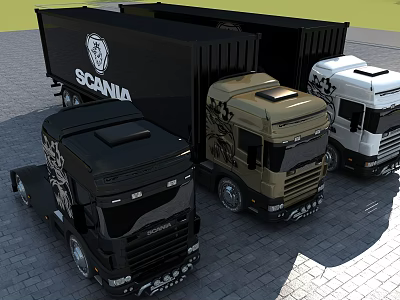 Functional Scania Trucks With Different Designs Parked Together 3d model