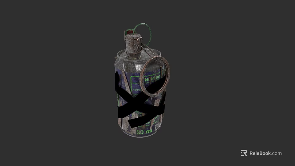 Homemade Weapon Bottle Bomb With Black Tape Green Fuse And Warning Label 3d model 