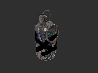 Homemade Weapon Bottle Bomb With Black Tape Green Fuse And Warning Label 3d model