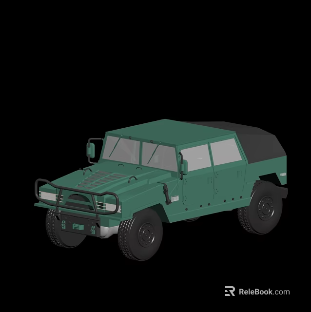 Green Military Style Off Road Vehicle With Rugged Design Large Tires And Canvas Roof 3d model 