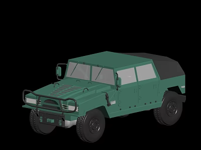 Green Military Style Off Road Vehicle With Rugged Design Large Tires And Canvas Roof 3d model