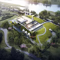 Modern Industrial Factory With Green Landscaped Surroundings River View And Access Roads