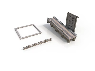 Architectural Scene Components With Stone Railing Platform and Square Frame 3d model