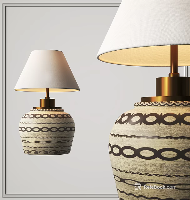 Decorative Table Lamps With Geometric Pattern Bases Gold Poles And White Shades 3d model 