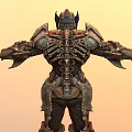 Game Movie Character with Intricate Metallic Armor Skeletal Design Elements 3D Rendered Warrior Pose