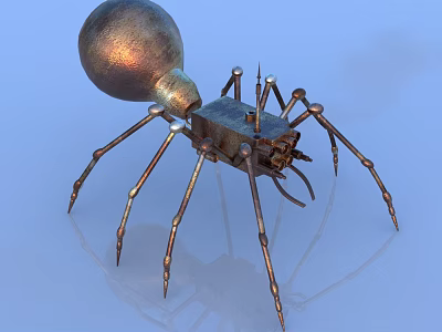 Smart Machine Spider Shaped Design With Metallic Body Spherical Head And Mechanical Legs 3d model