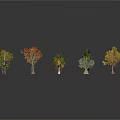 Collection of Various Plants with Green Orange Red Leaves and Bare Tree Models