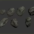 Natural Irregular Stone Pieces With Rough Surface And Reflective Texture On Dark Background