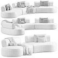 Modern White and Green Curved Sofa with Pillows and Blanket for Interior Design