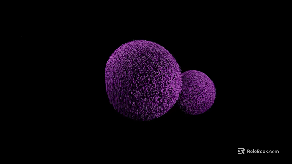 Purple Fluffy Spheres With Soft Textured Surface On Black Background 3d model 