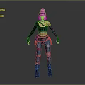 Game Movie Character Wearing Purple Beanie Black Top Blue Ripped Jeans Arm Warmers And Boots