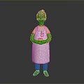 Cartoon Character Wearing White Apron Holding Burger As Kitchen Household Item