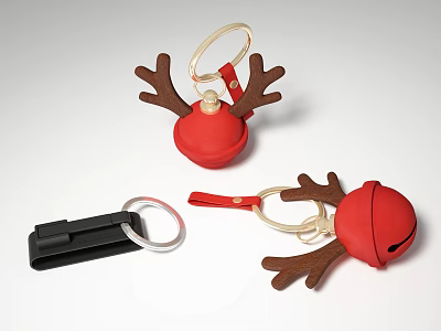 Red Antler Bell Shaped Jewelry Keychains With Gold Rings Red Straps And Black Accessories 3d model