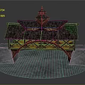 Wooden Covered Bridge Structure With Spire Tower Tile Roof And Stone Piers