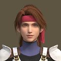 Game Movie Character with Brown Hair Red Headband Blue Turtleneck and White Shoulder Armor