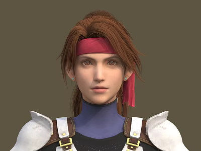 Game Movie Character with Brown Hair Red Headband Blue Turtleneck and White Shoulder Armor 3d model