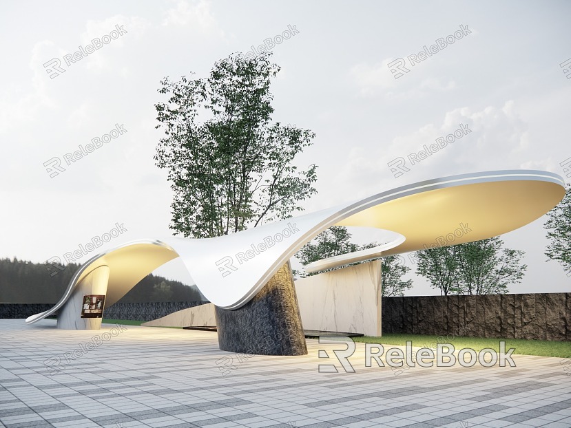 Modern Corridor Landscape Entrance Curved Landscape Modeling Entrance Curved Surface Modeling Community Entrance model