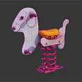 Children's White Rocking Horse With Yellow Seat And Red Spring Base