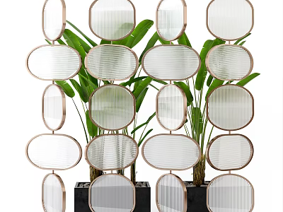 Elegant Modern Partition With Round Panels And Metal Frame For Interior Decoration With Green Plants 3d model