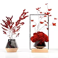 Modern Vases With Red Roses And Decorative Branches For Home Decor