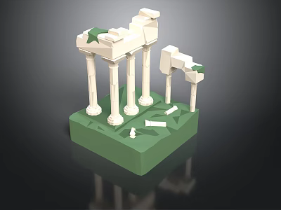 Classical Architectural Model Featuring White Columns Green Base And Decorative Tops With Small Stones 3d model
