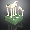 Classical Architectural Model Featuring White Columns Green Base And Decorative Tops With Small Stones