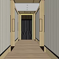 Modern Elevator Hallway With Side Doors Wall Sconces And Carpeted Floor 3d model