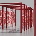 Red Continuous Pergola with Intricate Carved Patterns and Paper cut Art Design Details