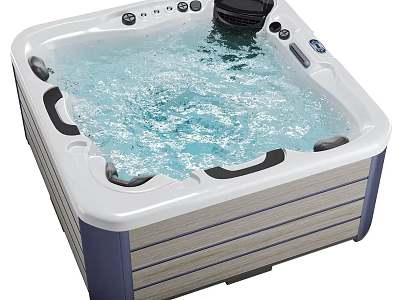 Modern White Square Whirlpool Bathtub With Bubbling Water Jets Control Panel And Blue Accents 3d model