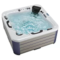 Modern White Square Whirlpool Bathtub With Bubbling Water Jets Control Panel And Blue Accents