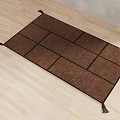 Dark Brown Square Rug with Grid Pattern and Tassels on Light Wooden Floor