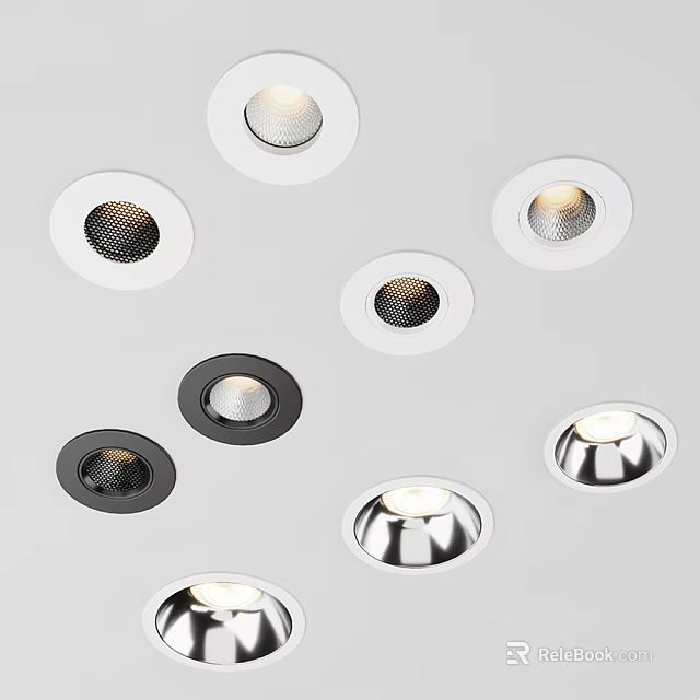 Modern Downlights And Spotlights Design With Round Shape And Metal Finish 3d model 
