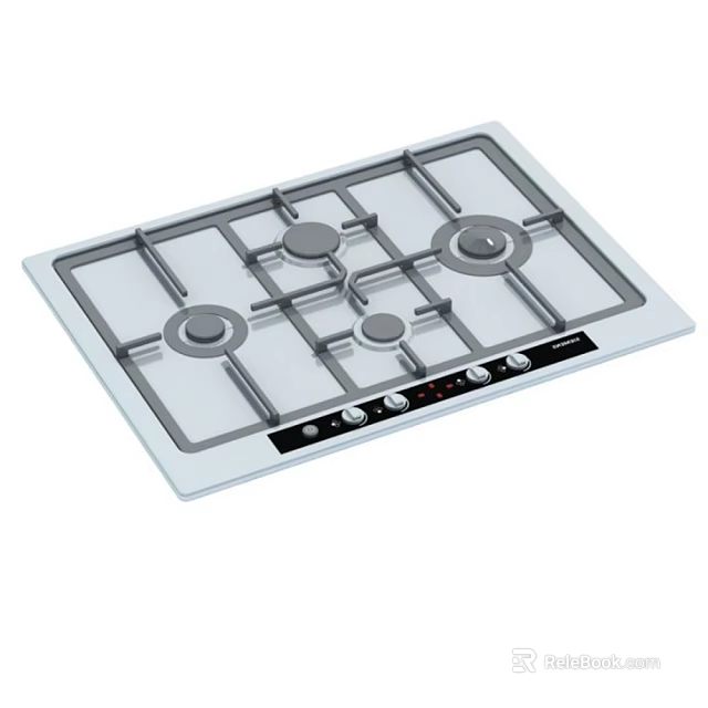 Modern Kitchen Gas Hob With Four Burners White Surface And Control Knobs 3d model 