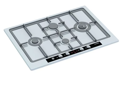 Modern Kitchen Gas Hob With Four Burners White Surface And Control Knobs 3d model
