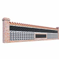 Red Brick Feature Wall With Decorative Top Grid Panel And Gray Brick Pattern 3d model