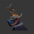 Black Bird Perched On Twisted Orange Red Branch With Blue Rocks White Streamers Purple Base
