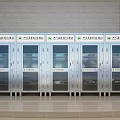 Indoor Multiple Metal Storage Lockers With Glass Doors And Labeled Panels